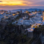 Oia lights at sunset